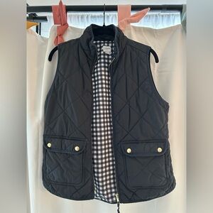 J. Crew Black Quilted Vest with Checkered Lining